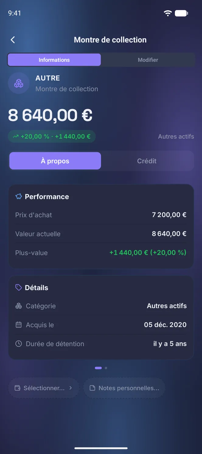 Fiche d'une montre de collection, valeur estimée