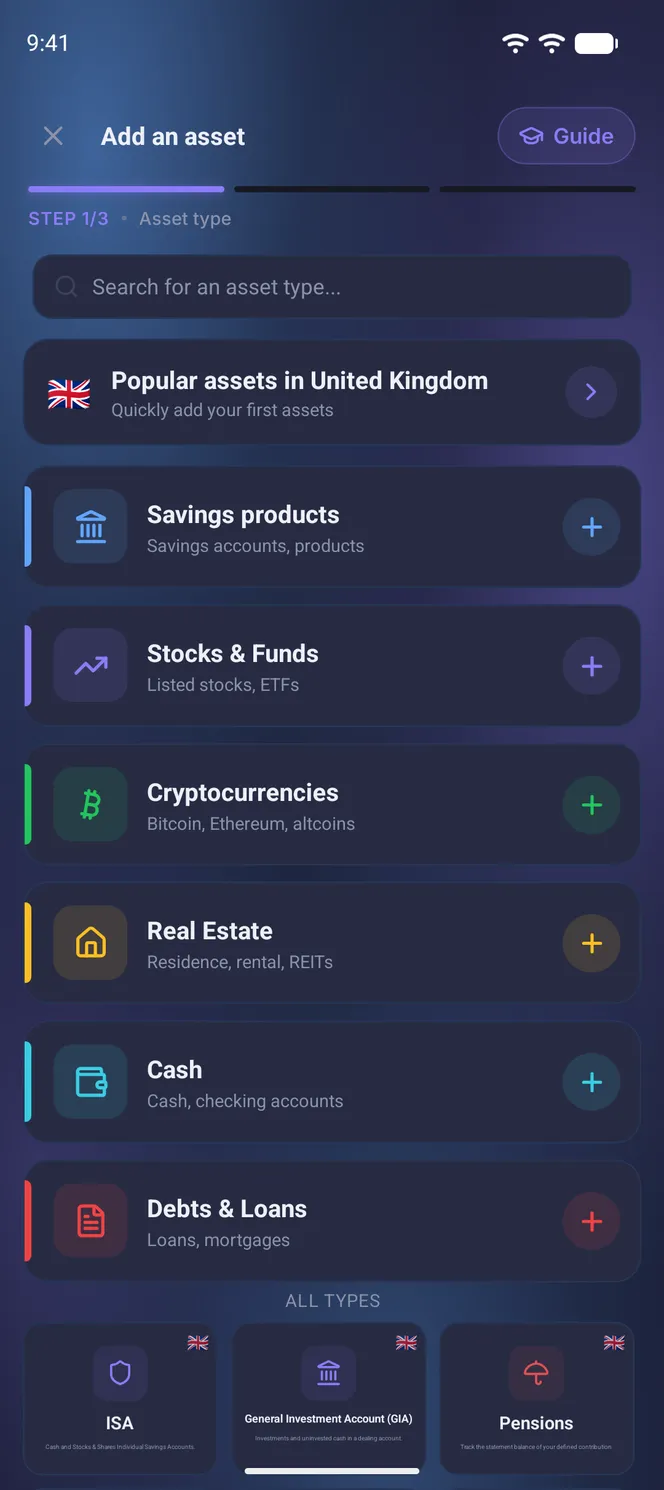Catalog of savings products available in the country