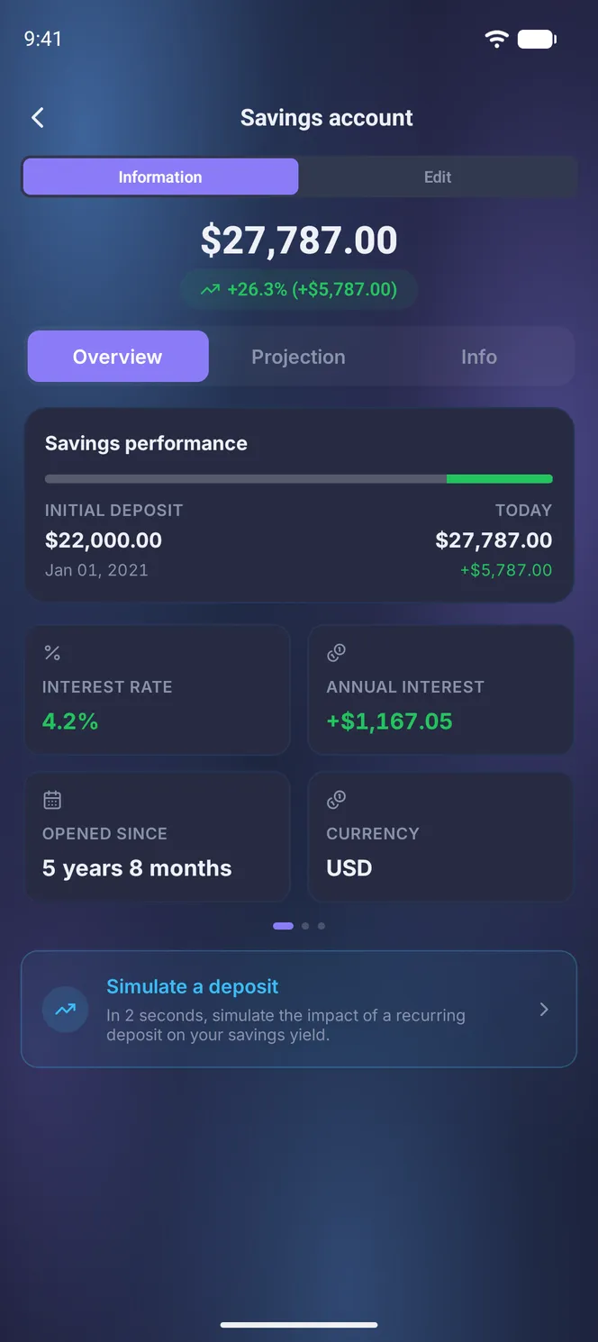 Ficha de una cuenta de ahorro: saldo y tipo