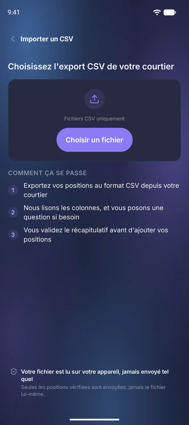 Import CSV des positions crypto actuelles