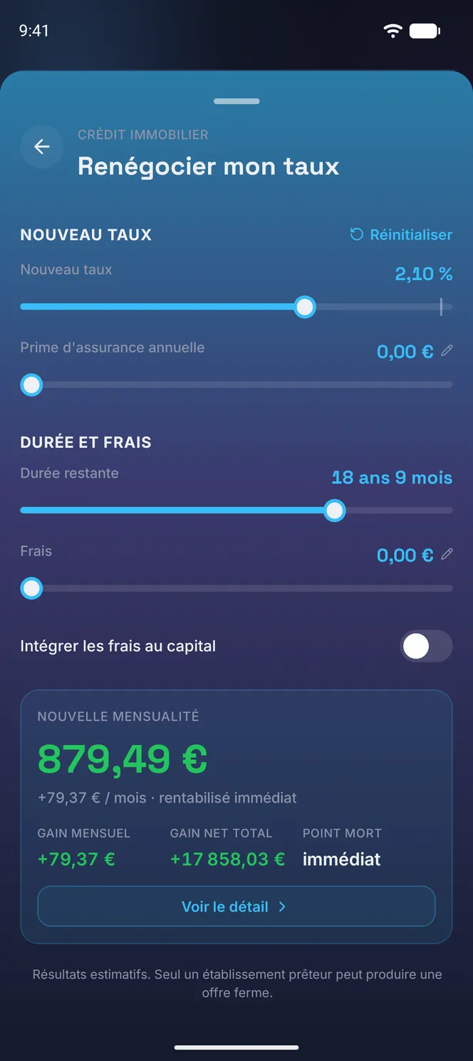 Simulateur de renégociation d'un crédit immobilier