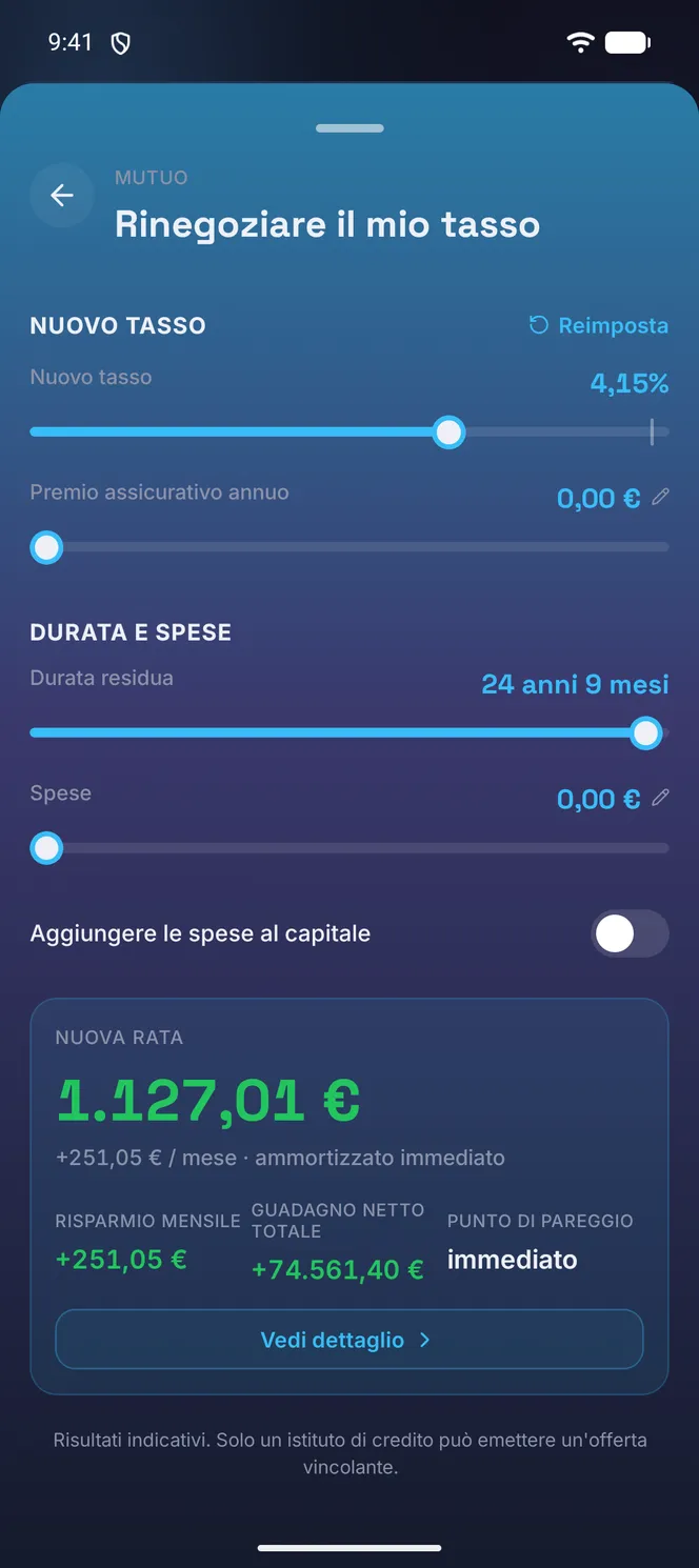 Simulatore di rinegoziazione di un mutuo