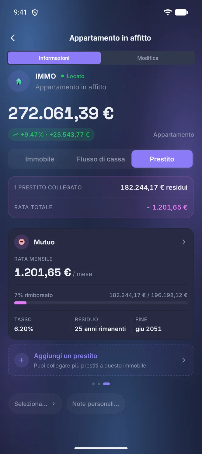 Sezione Prestito di un immobile, rate mensili e capitale residuo